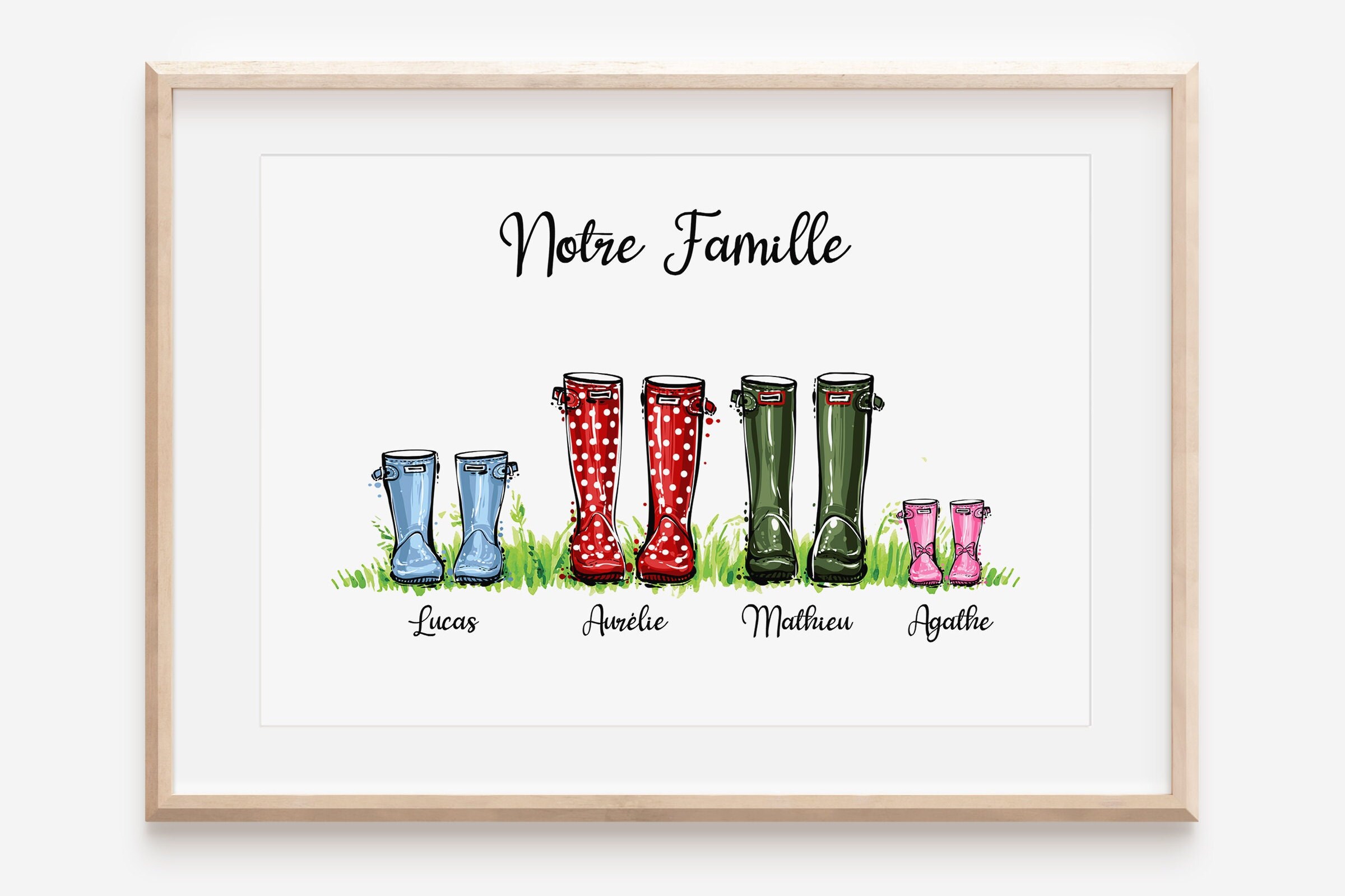 Affiche Portrait de Famille Personnalisé, Modèle Bottes Pluie