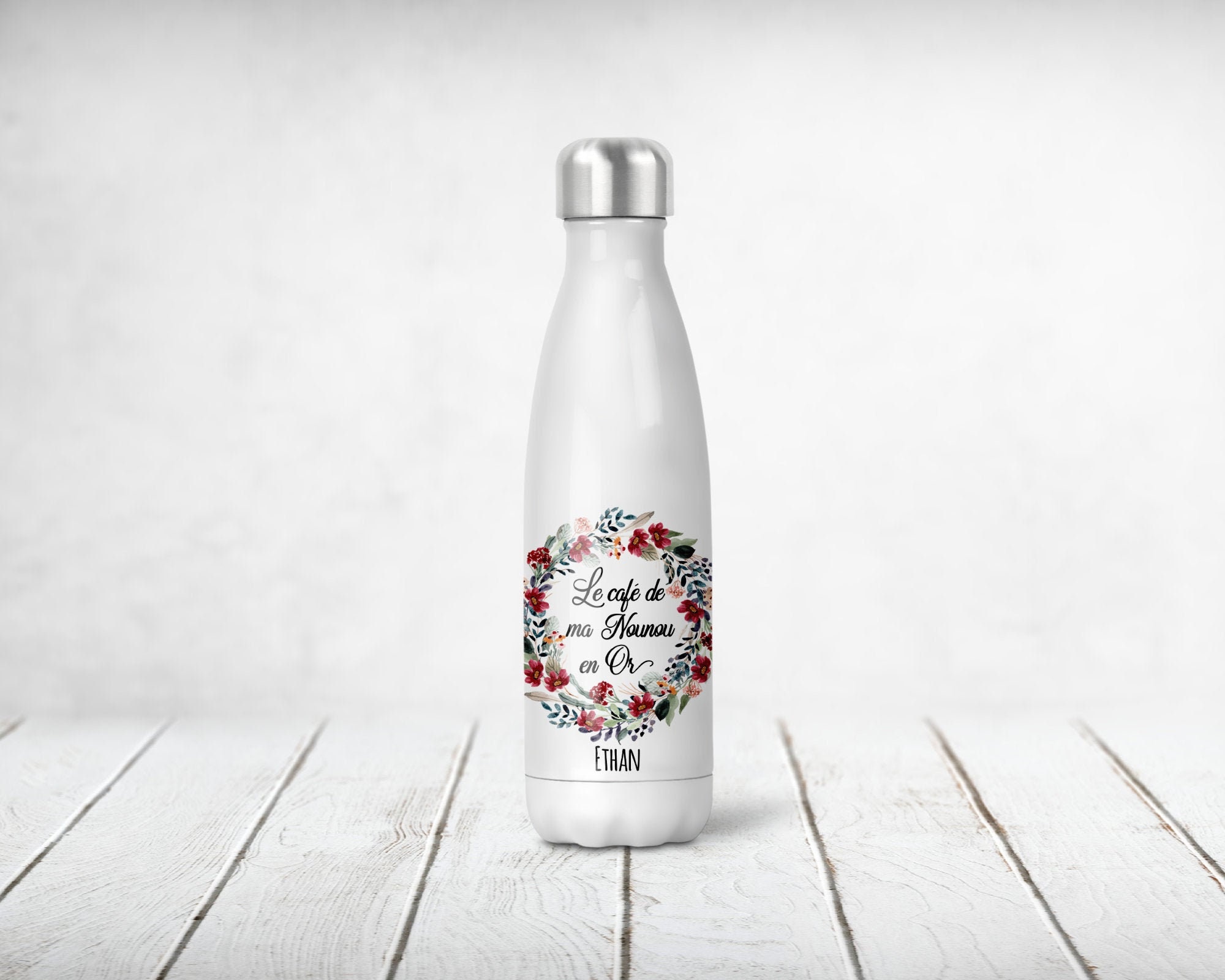 Bouteille Isotherme Personnalisée, Couronne de Fleurs Champêtre