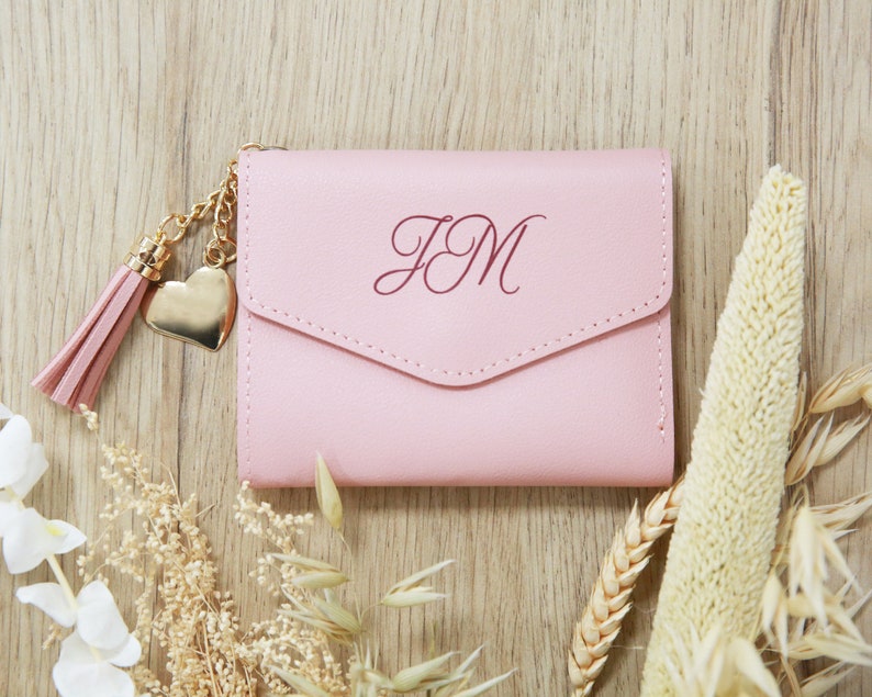 Portefeuille personnalisé en simili cuir / Porte carte personnalisé en simili cuir, couleurs au choix Rose bonbon