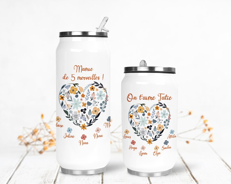 Personalized insulated bottle or can, Heart in flowers image 3