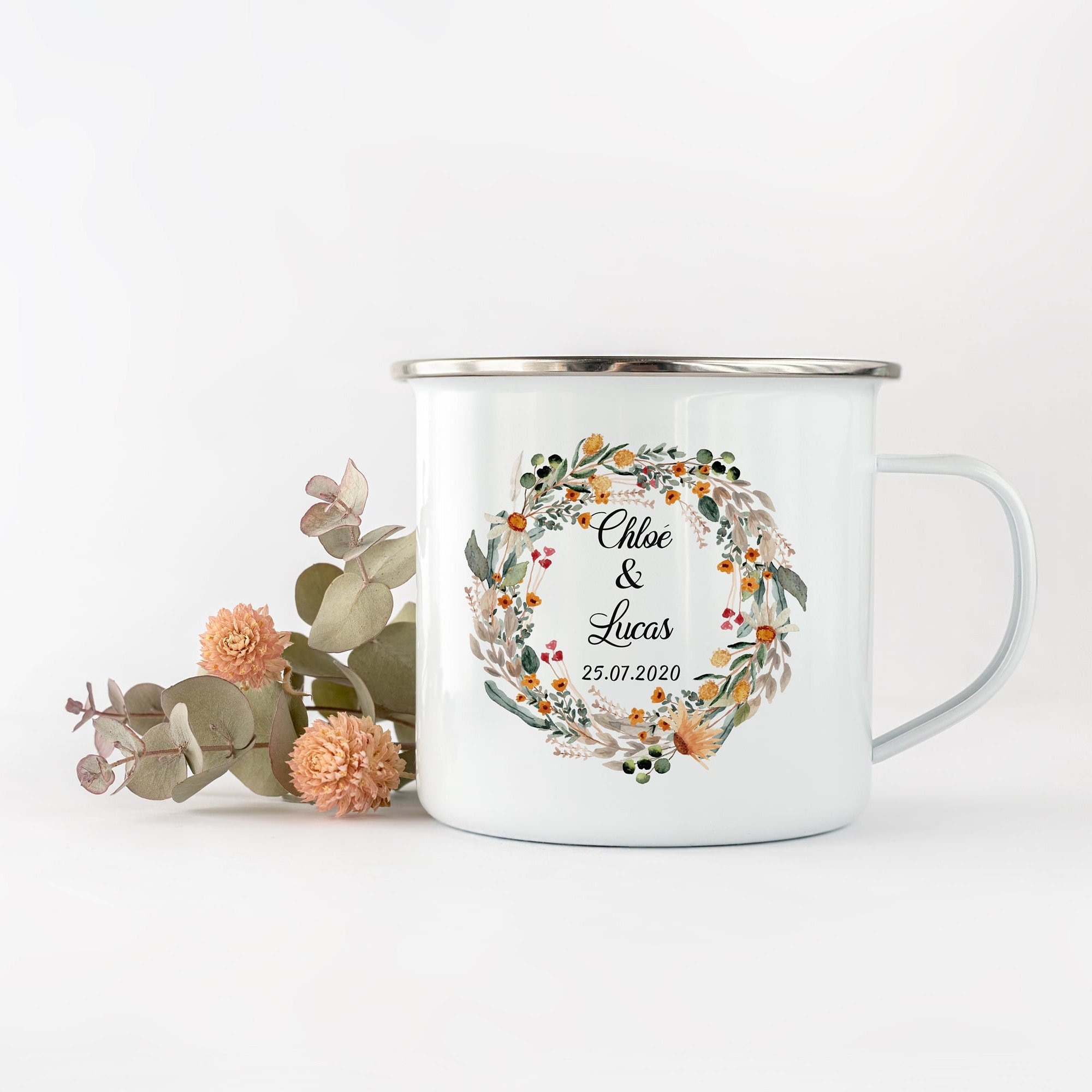 Tasse Camping, 270 ou 530Ml, Couronne de Fleurs Des Champs