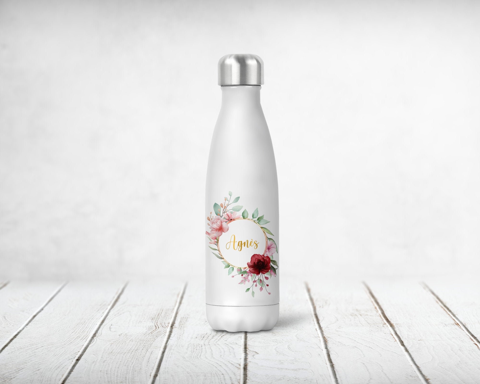 Bouteille Isotherme Personnalisée, Couronne de Fleurs 02