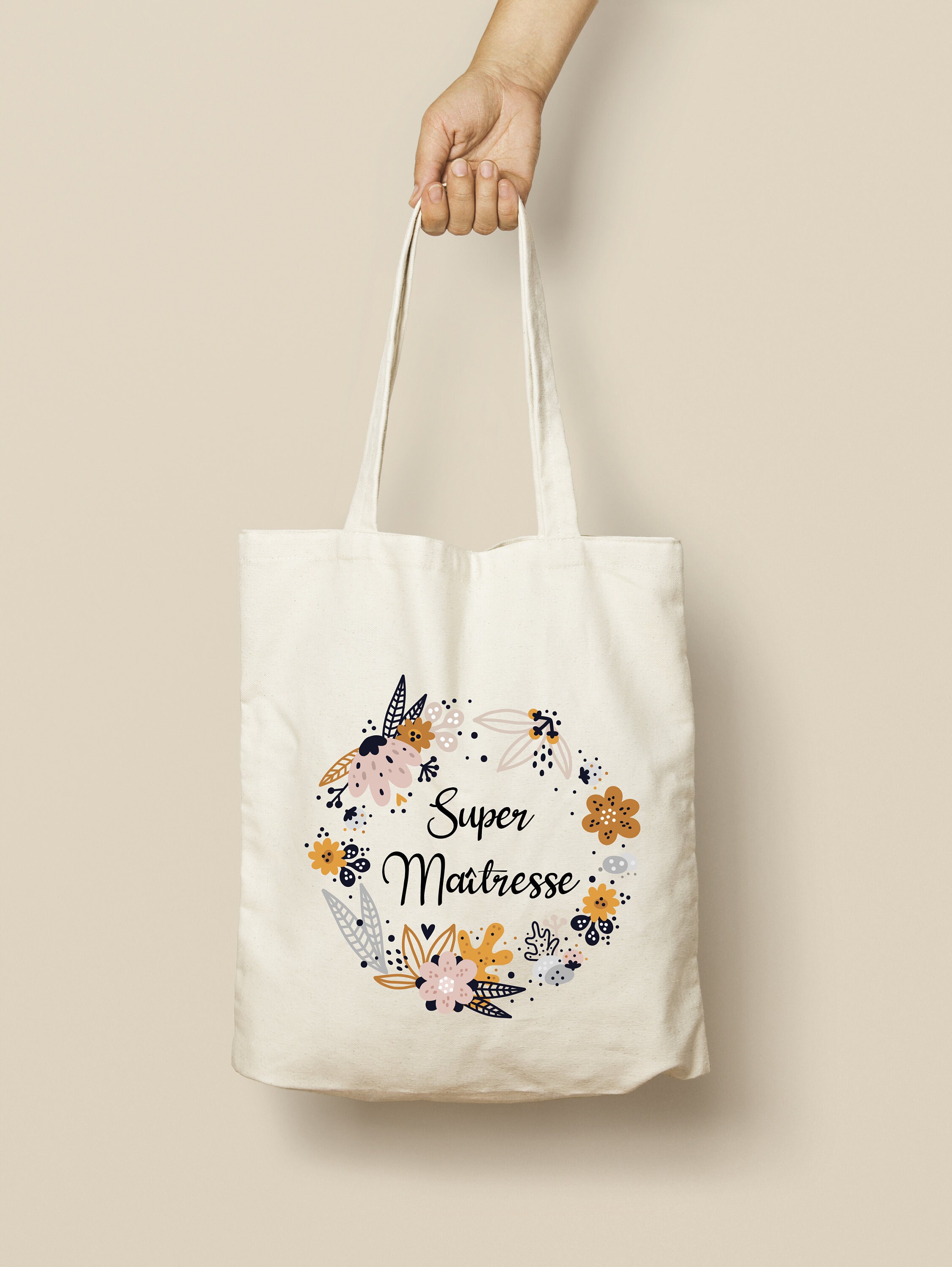 Tote Bag, custom cotton bag, crown of flowers in hand