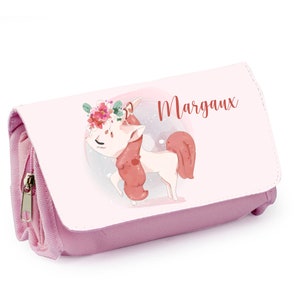 Trousse d'école personnalisée, Bleu ou rose, Licorne