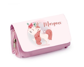 Trousse d'école personnalisée, Bleu ou rose, Licorne