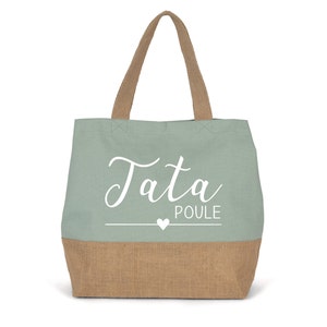 Large Personalized Cotton and Jute Bag, Gift for Mom, Teacher, Nanny... to personalize. 7 colors to choose from Sauge