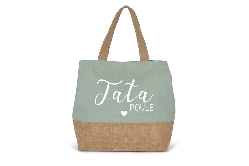 Large Personalized Cotton and Jute Bag, Gift for Mom, Teacher, Nanny... to personalize. 7 colors to choose from Sauge