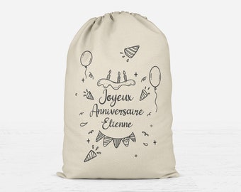 Sac d'anniversaire personnalisé, Hotte à cadeaux personnalisable, Joyeux anniversaire