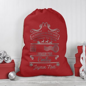 Personalized Christmas bag, Red gift basket, Santa Claus factory gift delivery image 3