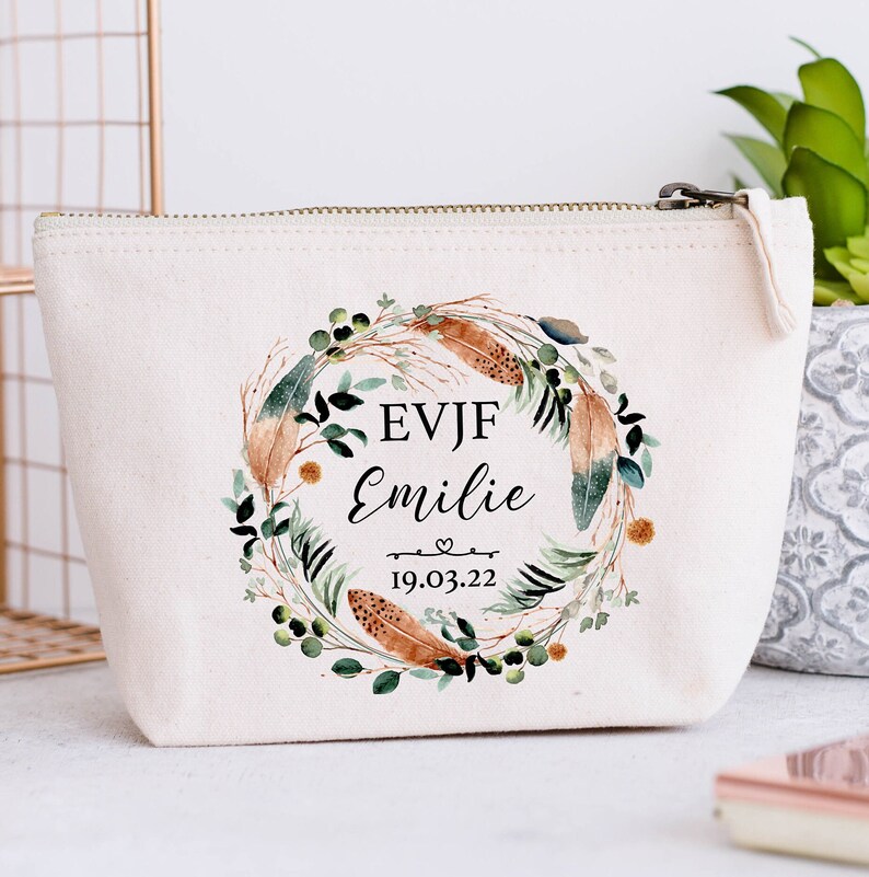 Grande Trousse personnalisée, Couronne de fleurs, Modèle Boho vert image 1