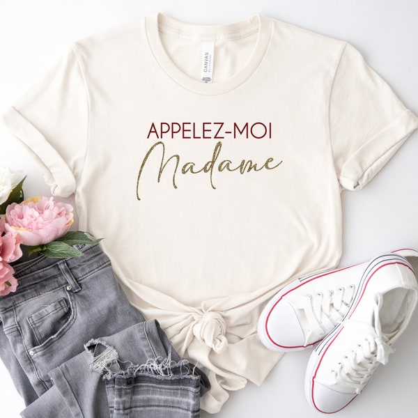 Tee Shirt EVJF personnalisé, Coupe unisexe, 100% Coton Bio, 24 couleurs au choix, Appelez-moi Madame, Modèle Future mariée, Jeune mariée