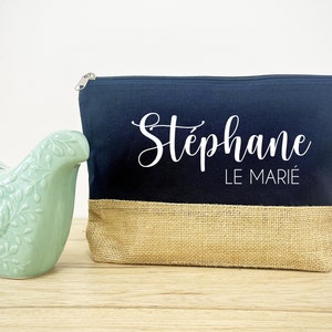 Grande Trousse coton et jute personnalisée, Cadeau Maman, Maîtresse, Nounou... à personnaliser. 8 couleurs au choix Bleu Marine