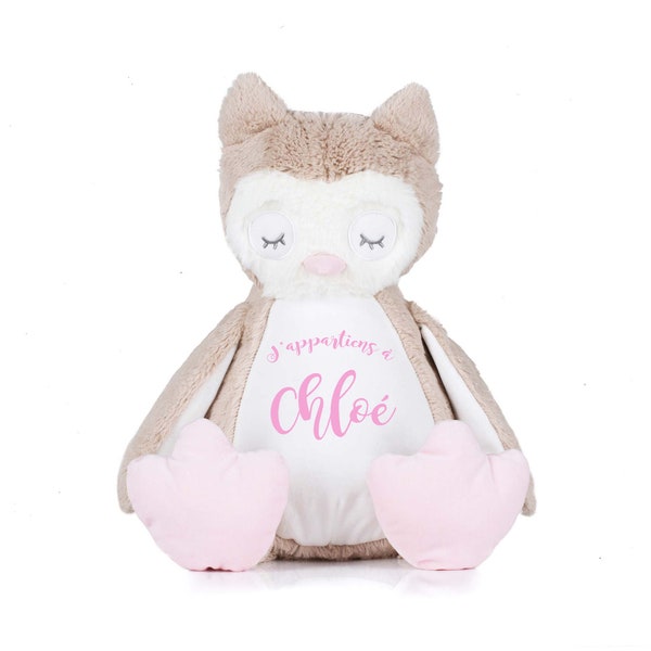 Peluche brodée personnalisée, doudou brodé à personnaliser, Modèle Chouette