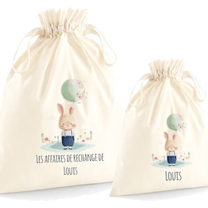Pochon personnalisé pour enfant, sac de rechange, rangement, Modèle Lapin écolier
