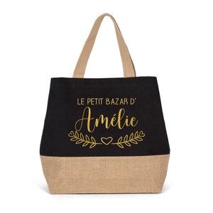 Large Personalized Cotton and Jute Bag, Gift for Mom, Teacher, Nanny... to personalize. 7 colors to choose from Noir