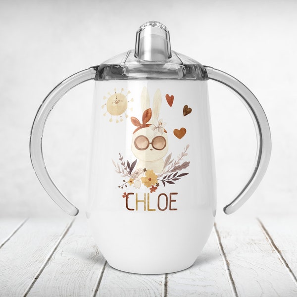 Taza de aprendizaje aislada personalizada, Boho Rabbit