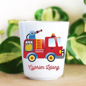 Vaso de plástico infantil personalizado, Camión de Bomberos 02