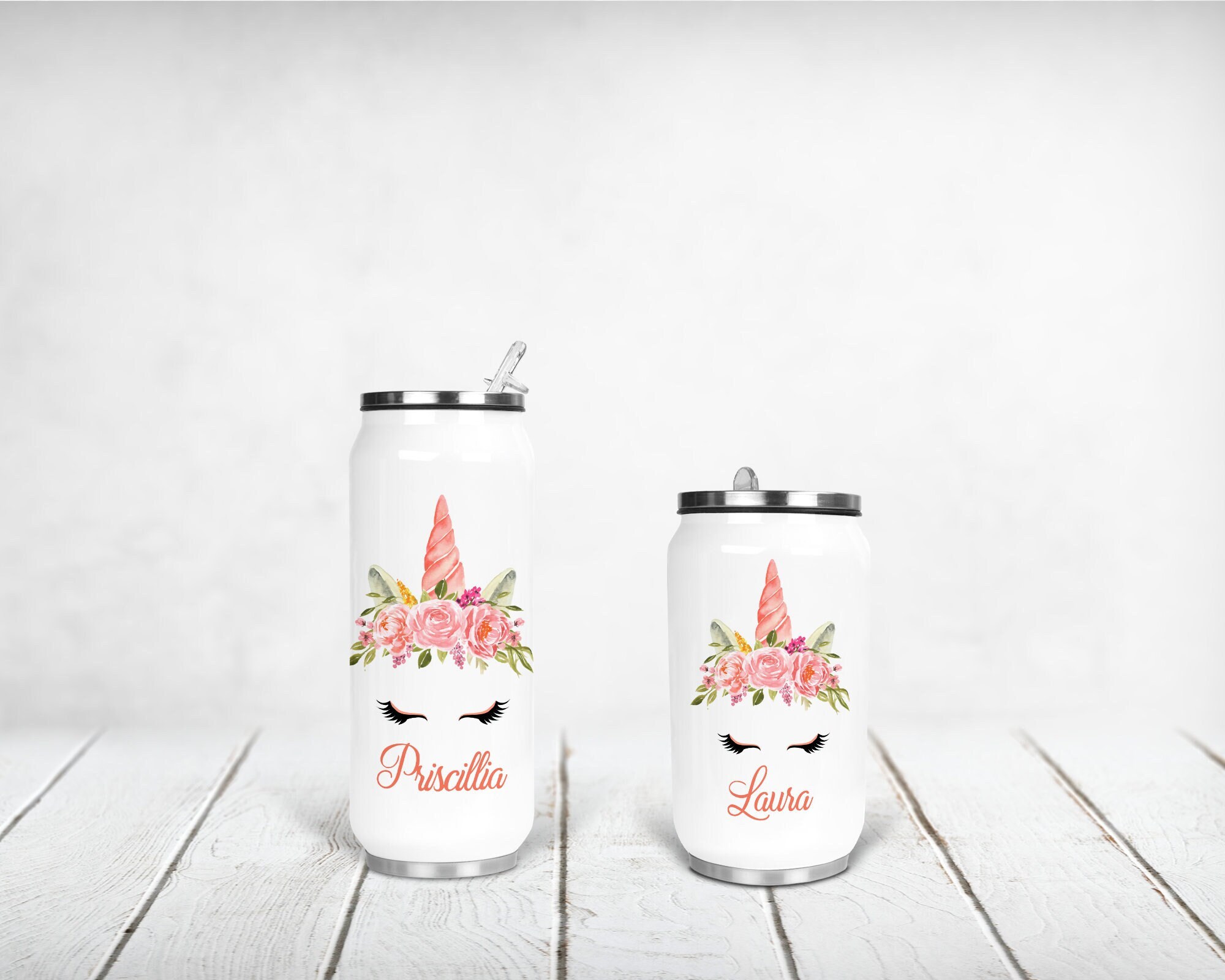 Canette Isotherme Personnalisée, Licorne Aquarelle Rose