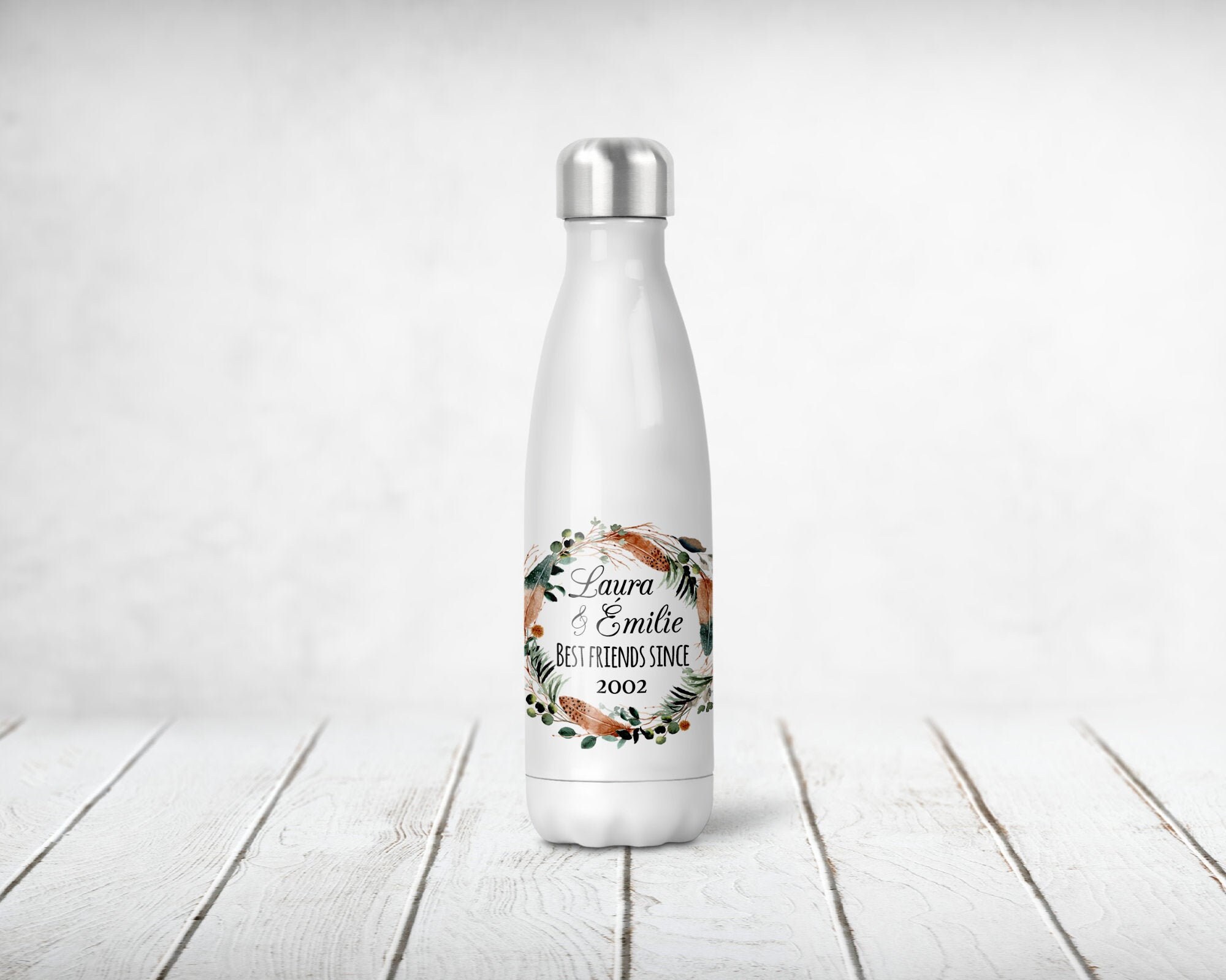 Bouteille Isotherme Personnalisée, Couronne de Fleurs, Boho 02