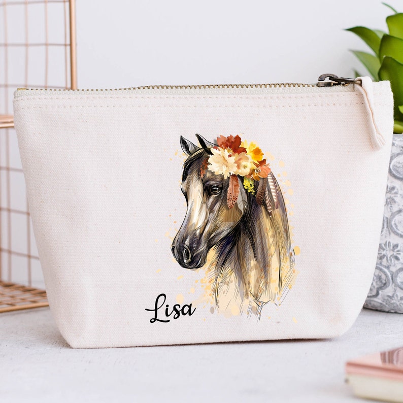 Large Personalized Pencil Case, Horse and Flowers Model image 2