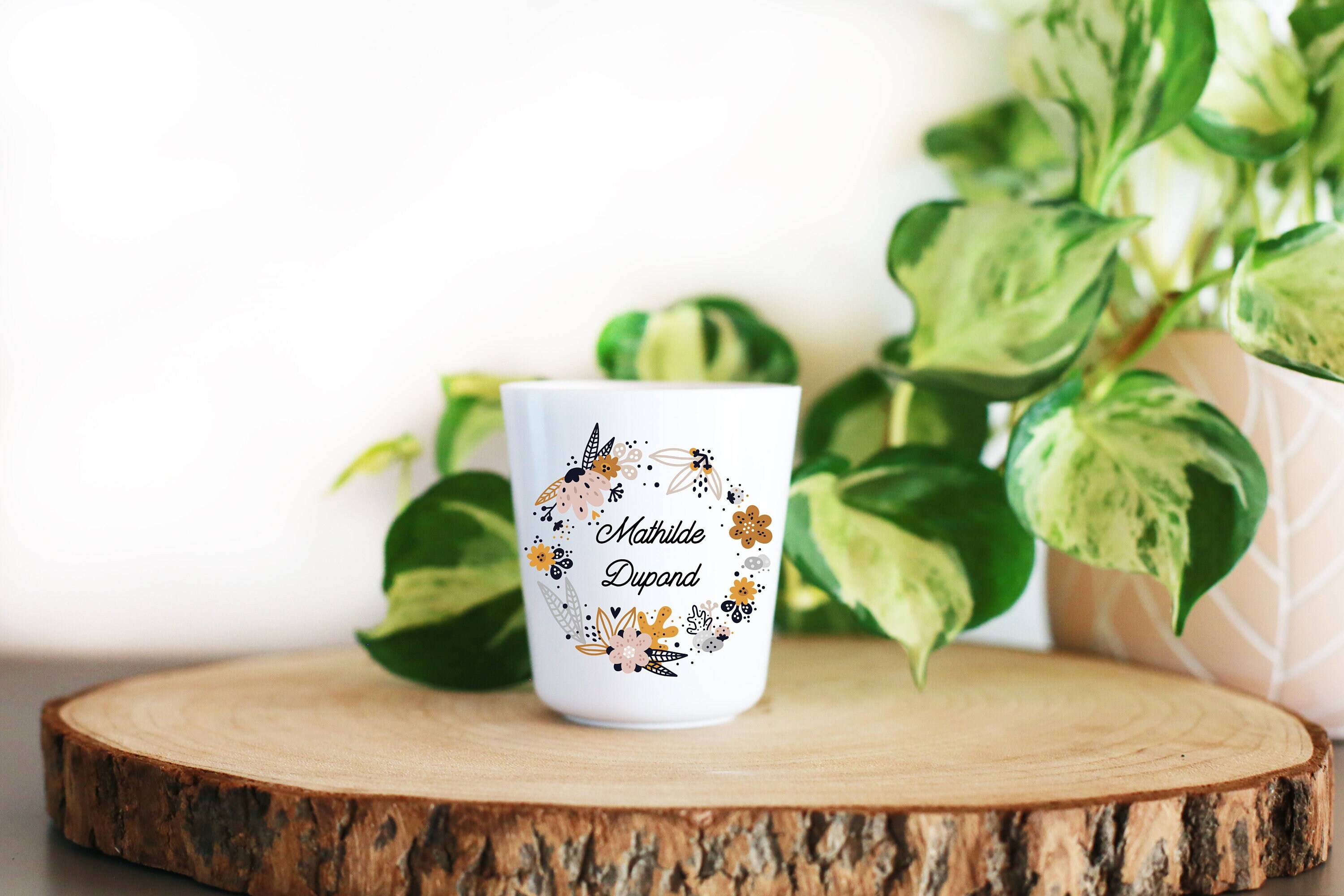 Gobelet Plastique Enfant Personnalisé, Couronne de Fleurs à La Main