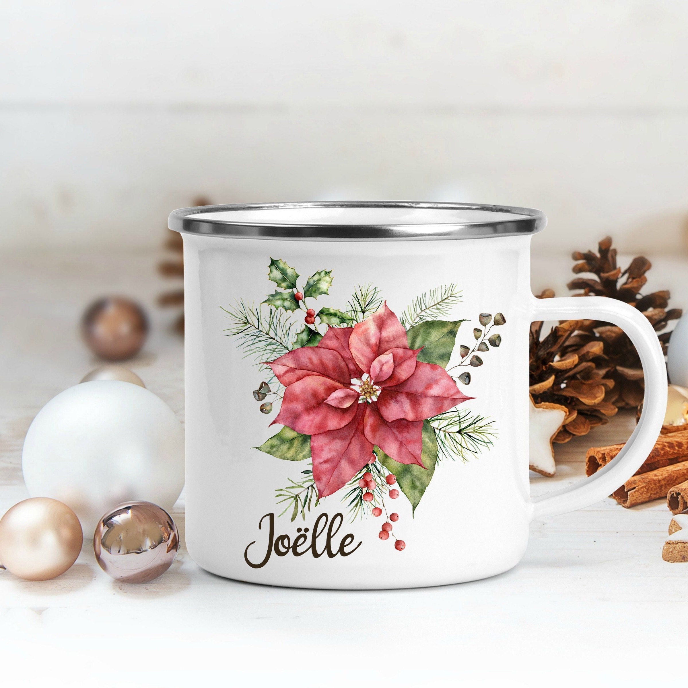 Tasse Camping, 270 ou 530Ml, Poinsettia de Noël