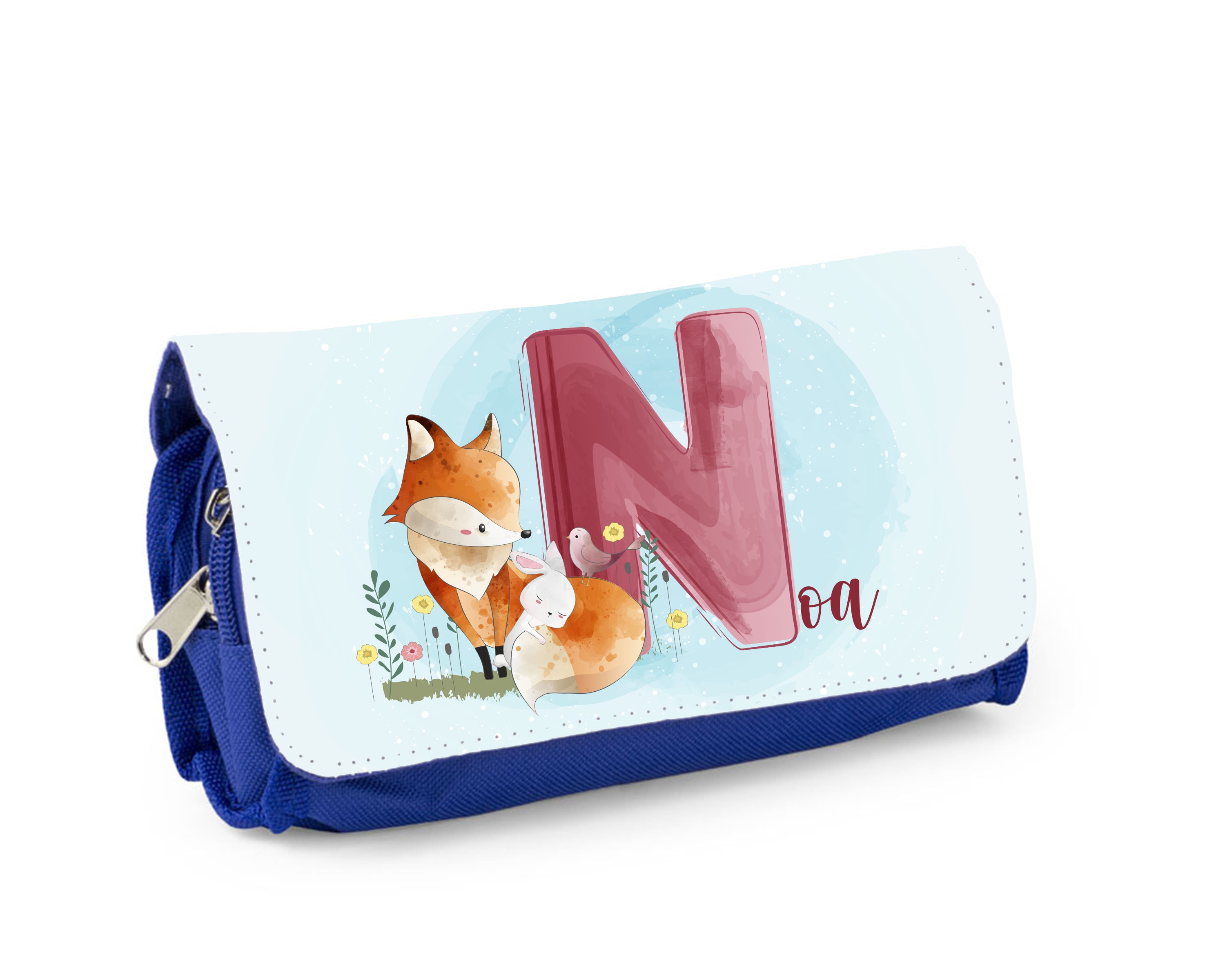 Trousse d'école Personnalisée, Bleu ou Rose, Renard et Ses Amis