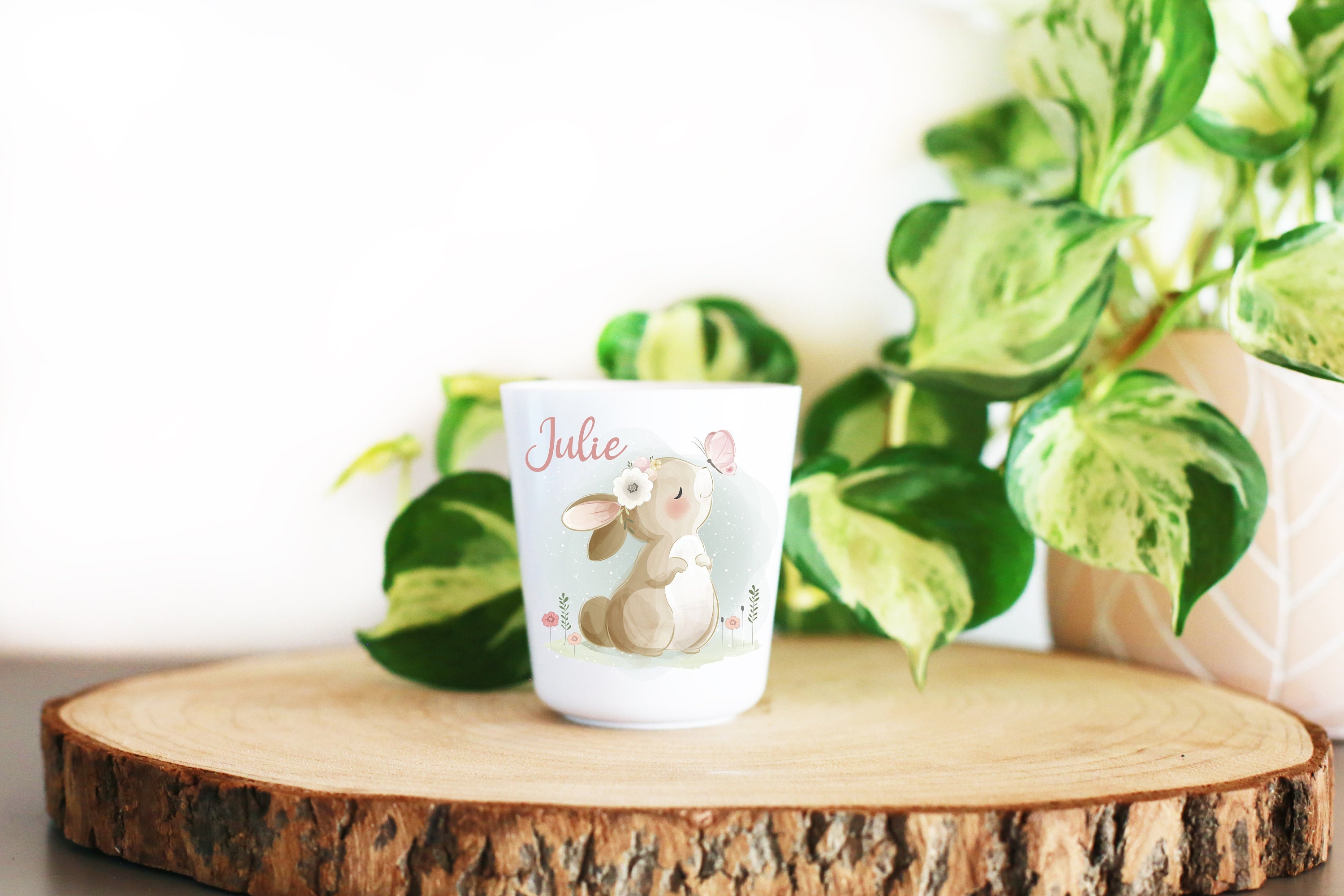 Gobelet Plastique Enfant Personnalisé, Lapin et Papillon