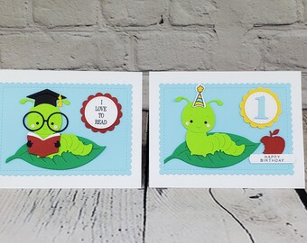 Caterpillar Birthday Card,Hungry Caterpillar,1st birthday Caterpillar Theme Party Invitation,Back to School/1st Day of School/Handmade Card.