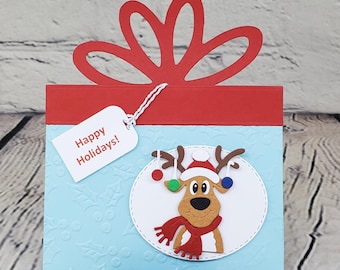 Holiday Reindeer Present Gift Card Holder, Handmade Christmas Gift Card Holder, Holiday Gift Card Holder, Co-Worker/Employee Gifts.