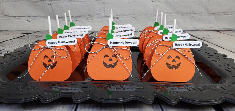 Halloween Pumpkin Lollipop Holders, Jack-o-Lantern Lollipop Holders, Halloween Favors,Pumpkin Cake Pop Holders,Halloween Treats for Class. image 2