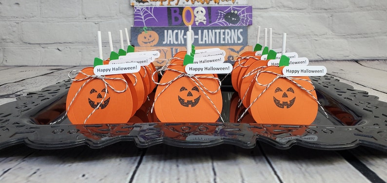 Halloween Pumpkin Lollipop Holders, Jack-o-Lantern Lollipop Holders, Halloween Favors,Pumpkin Cake Pop Holders,Halloween Treats for Class. image 7