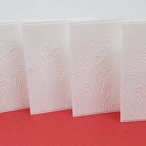 Set of 5 Dandelion Embossed Note Card,Handmade Greeting Cards,Note Card Set,White Embossed Thank You Note Card Set,Blank Greeting Card