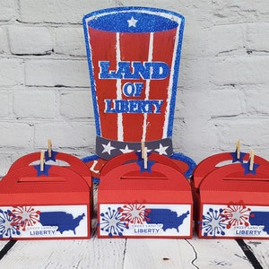 July 4th Handled Treat Boxes, Patriotic Favor Boxes, Red,White & Blue Treat Boxes, Memorial Day Party Favor, Independence Day Favor.