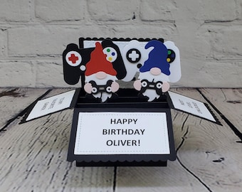 Gaming Pop Up Birthday Card, Game Controller Pop up 3D Card, Game Console, Gnome Birthday Card, PlayStation, Video Game Controller Card.