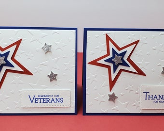 Memorial Day Handmade Card, Remembering Our Heroes, Red White and Blue with Stars,Veteran Thank You Card, Military Card, Patriotic Card.