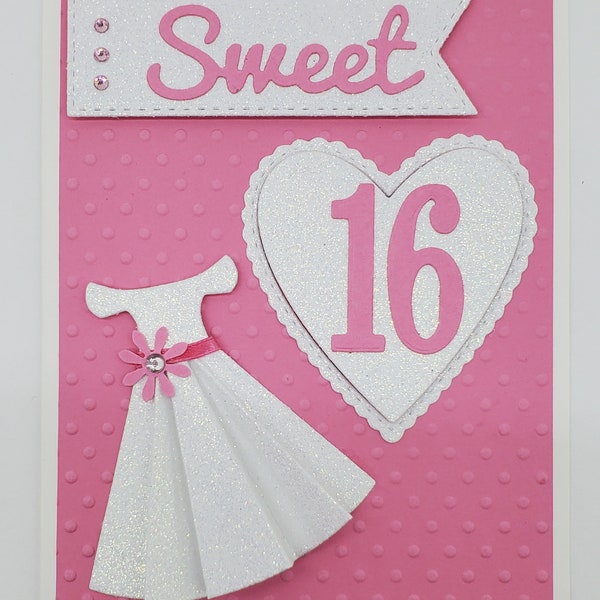 Sweet 16 Card,Happy Birthday Card For Girls,Handmade Custom Personalized Age,Birthday Card For Teens,16th Birthday Card,Dress Card