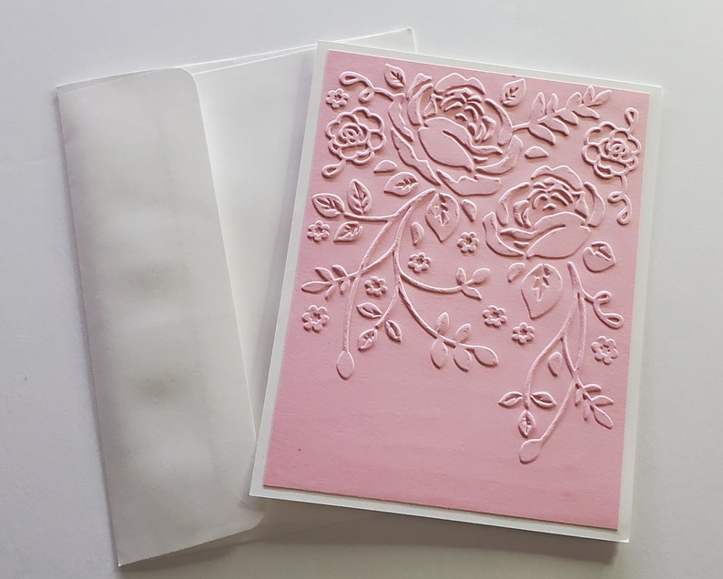Set of 5 Rose Flowers Embossed Cards in Shades of Pink thank - Etsy