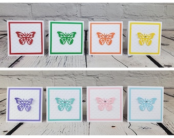 Set of 8 Handmade 3x3 Mini Butterfly Cards with Envelopes for Small Thank you Card, Mini Note Cards, Wedding Favor Tags, Gift Packaging.