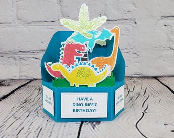 Dinosaur Pop Up Box Card, Dinosaur Happy Birthday Card, Children's Birthday Card, Handmade Greeting Card, Dinosaurs Adventure Card.