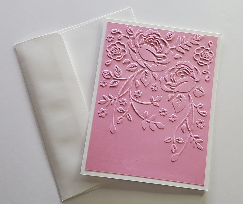 Set of 5 Rose Flowers Embossed Cards in Shades of Pink thank - Etsy