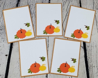 Set of 5 Fall Pumpkin Note Cards 3D Embossed,Fall Colors, Thanksgiving Cards,Autumn Leaves,All Occasion Greeting Cards, Gift Cards Set.