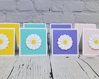 Set of 8 Handmade 3x3 Mini Daisy Cards with Envelopes for Small Thank you Card, Mini Note Cards, Wedding Favor Tags, Gift Packaging.