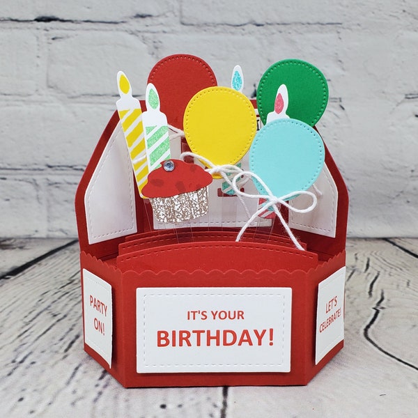 Birthday Pop Up Box Card with Balloons, Candles & Cupcake, 3D Birthday Card, Happy Birthday Card, Handmade Greeting Card