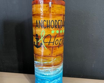 Vaso de naufragio / vaso de playa / vaso de grano de madera personalizado / anclado en la esperanza / conciencia del linfoma / vaso de concienciación sobre el cáncer