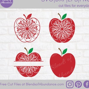 Apple Mandala SVG - Split Apple Monogram SVG - Teacher Apple Frame SVG - Fall Harvest Apple - Pacote Apple Svg - Presente de agradecimento ao professor