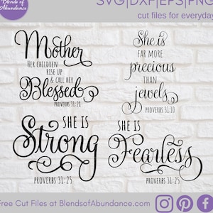 Proverbios 31 Mujer SVG Bundle - Día de la Madre SVG - Madre Bendecida - Más Preciosa que joyas - Ella es fuerte - Ella es intrépida - Cristiano