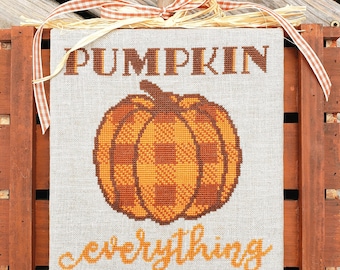 Patrón de punto de cruz Pumpkin Everything en formato PDF diseñado por Angela Koyles en From Dusk to Dawn Designs