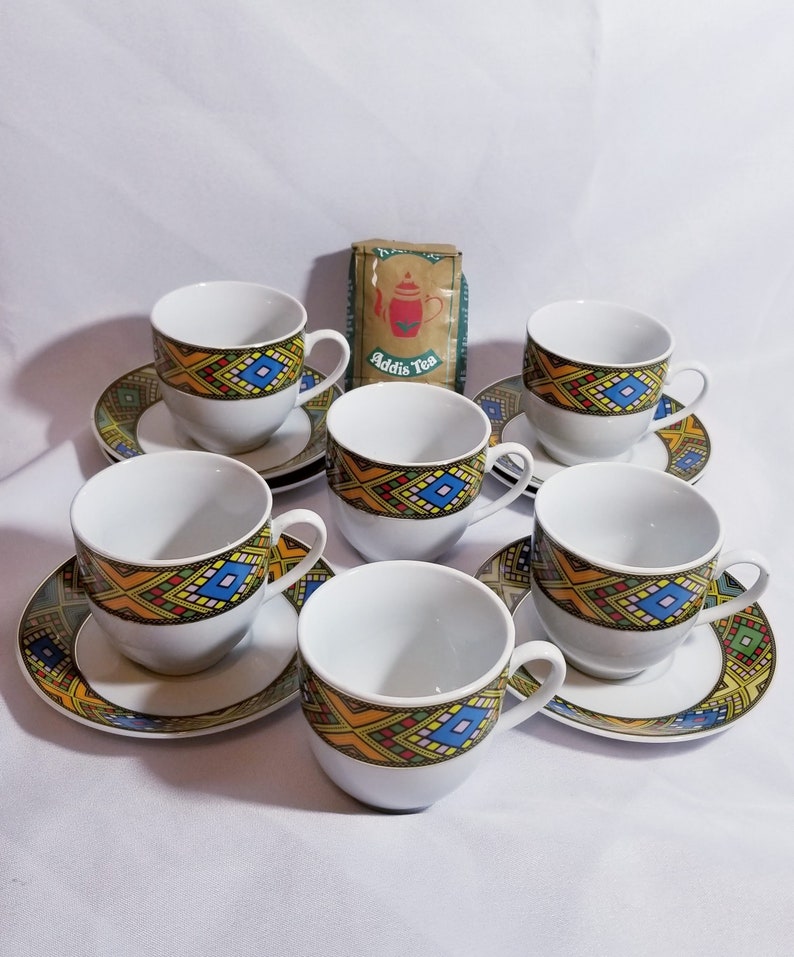 Ethiopian/eritrean Tea Cups and Saucers Set of 6 የሻይ ስኒዎች - Etsy