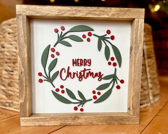 Christmas Sign, Christmas Decor, Merry Christmas Wreath Sign, Christmas Gift, Merry Christmas Sign, Holiday Sign